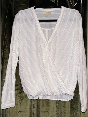 Anthropologie - White Wrap-Front Long Sleeve Top - Maeve - Large
